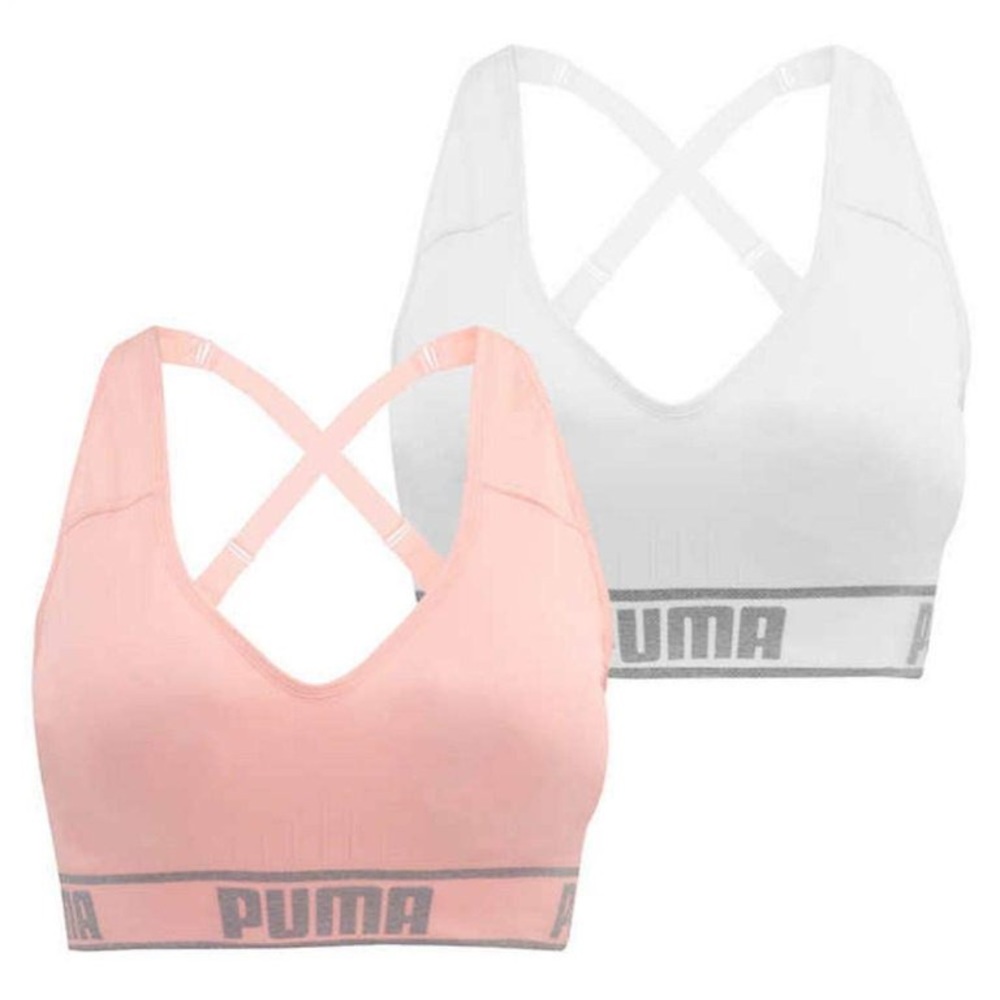 2 Puma Sports Bras. One White and One Pink